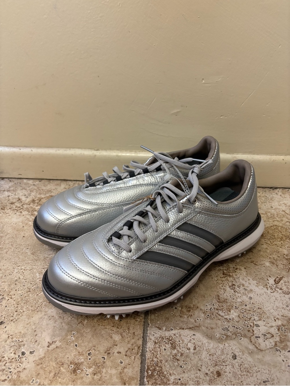 Adidas MC70 Metalwood Golf Shoes Men's 10 Silver Spiked Leather JQ7260 NEW